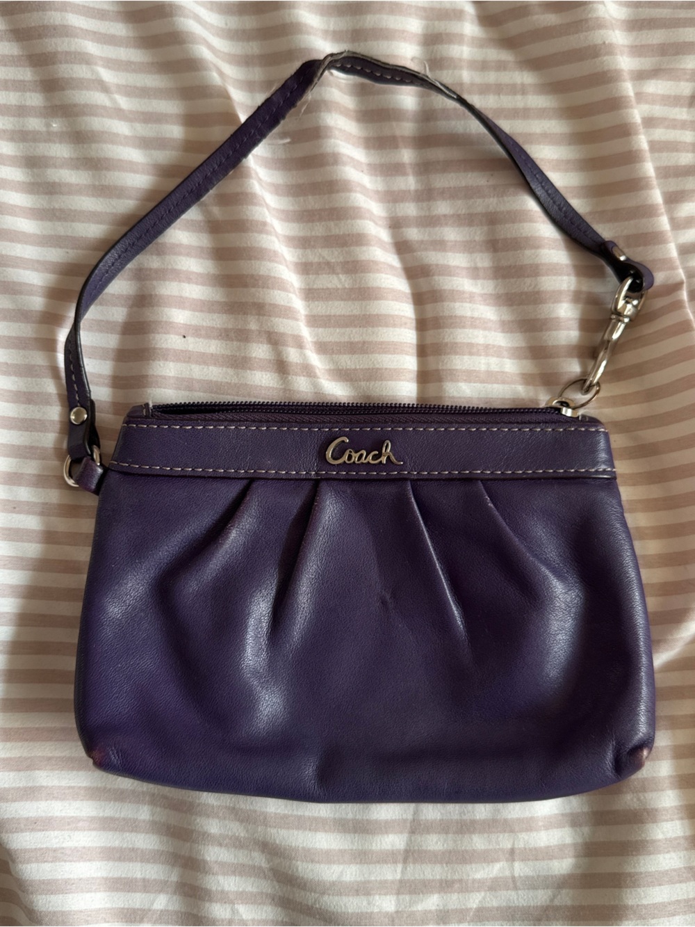 Coach Deep Purple Leather Wristlet with Gold Hardware